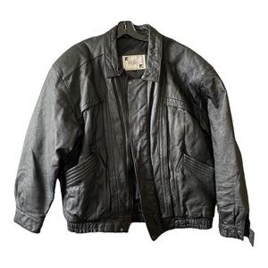 Phase 2 Men's 1X Black Leather Jacket Lined Bomber Coat Vintage Clean